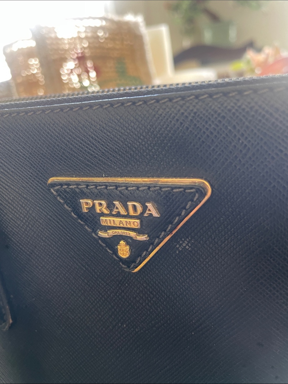 Prada Black Saffiano Leather Satchel with Gold Hardware - Picture 2 of 9